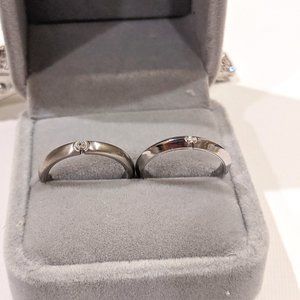 Steel Rings with Small Diamond Ring Set